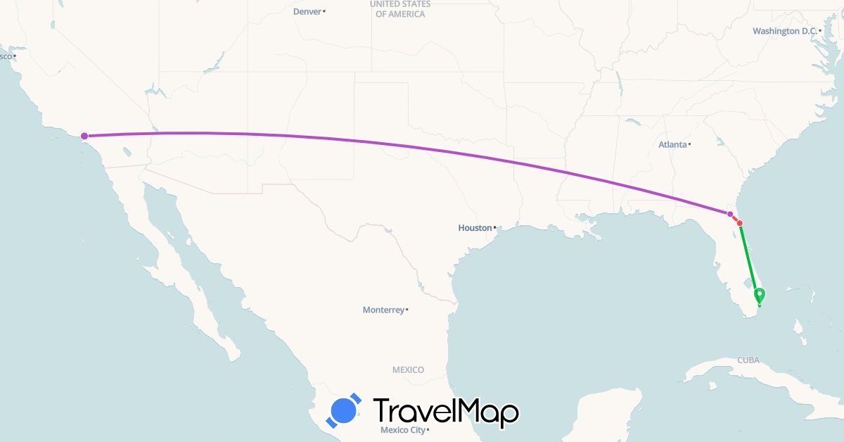 TravelMap itinerary: bus, train, hiking, hitchhiking in United States (North America)